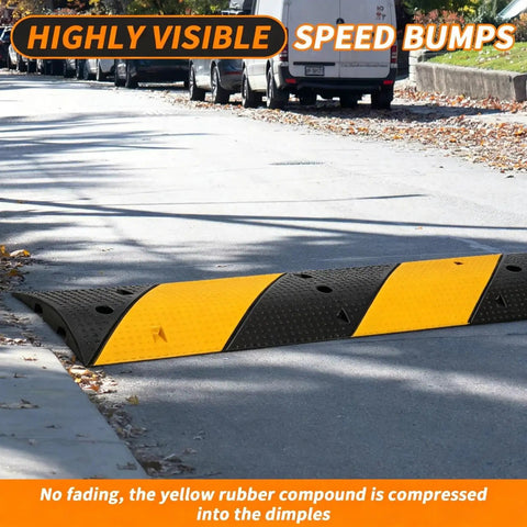 Tough As Nails Heavy Duty Rubber Speed Bumps 3.3 Feet Two Pack, Modular Traffic Hump With Built In Cable Channel Protector, Bolt Down Car Ramps For Driveway Concrete And Parking Lots
