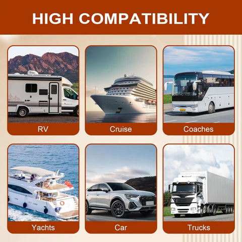 Heavy Duty 10 Foot 14Awg Car Charging Cable For Jackery Explorer Portable Power Stations displayed with RV, Cruise, Coaches, Yachts, Car, and Trucks.