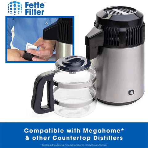 Man inserting 24 pack countertop distiller water filters for Megahome and other countertop distillers into a distiller unit.