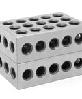 Two-pack steel-hardened precision 123 blocks, 3 x 2 x 1 inches, stacked with through holes.