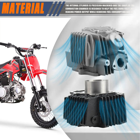 52.4mm Big Bore Cylinder And Head Kit With Piston Ring Rebuild Set And Gasket Pack For 4 Stroke 110cc Taotao Coolster Engine ATV Go Kart Dirt Bike Horizontal Chinese Built Engines showing parts detail.