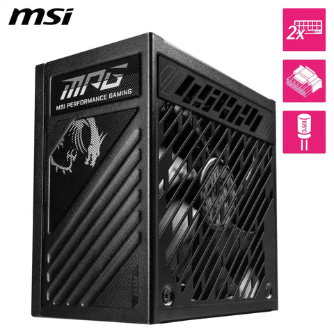 Fully Modular 850W PCIE5 Gaming Power Supply For Gamer Rigs With 80 Plus Gold, dual 12V 2x6 pin cables, side view