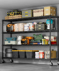 Beefy 60 Inch Wire Shelving With Wheels Heavy Duty Garage Shelving Rack On Casters Adjustable Wire Shelves With Liners Fits 27 Gallon Totes Ideal For Commercial And Warehouse Storage 60 Inch Wide 18 Inch Deep 63 Inch Tall, black in garage