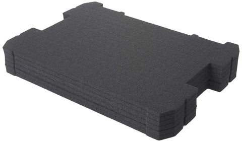 Tool Organization Foam Insert For TSTAK System With Removable Blocks For A Customizable Setup To Keep Your Gear Safe And Sorted Secure Small Parts Drill Bits Fasteners And Tools Lightweight Rigid Foam For Durable Protection Model DWST88801 Compatible, showing stacked foam with cutouts.