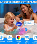 Child holding a 3 In 1 Bluetooth Pool Speaker With Digital Thermometer And Colorful Lights Floating IP68 Waterproof