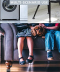 Beefy Heavy Duty Furniture Risers Set Of 4, 2 Inch Round Bed Lifts elevating washing machine and sofa for extra storage and easy cleaning.