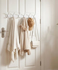 Wall Mounted Coat Rack With Six Heavy Duty Hooks, White Coat Hanger Wall Rack For Coats Jackets Hats And More on door