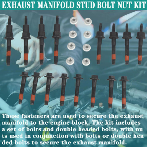 Exhaust Manifold Stud Bolt Nut Kit For Dodge Dakota Durango Ram 1500 Jeep Grand Cherokee Commander Mitsubishi Raider 4.7L V8 Replaces 6505257AA 6504331 Beefed Up Hardware Includes Bolts And Nuts