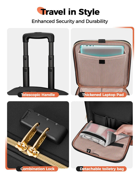 Underseat Carry On Luggage With Spinner Wheels 16 Inch Rolling Laptop Bag For Women Personal Item Travel Bag features
