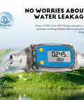 1 Inch and Three Quarter Inch Turbine Flow Meter Stainless Steel Digital Liquid Flowmeter with NPT Adapters installed outdoors