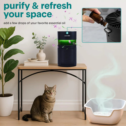 Compact Portable Air Purifier For Home Offices And Bedrooms, Lowkey Quiet HEPA Filter Cleaner With Chill Mode Timer And Pleasant Aroma Tray For Fresh Living Space Vibes Featuring Reliable Filtration And Easy Filter Reminders In Matte Black