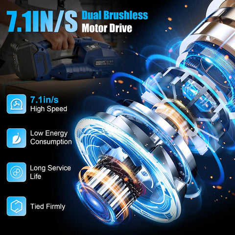 Close-up of dual brushless motor drive in Slick Heavy Duty Electric Strapping Machine with 7.1in/s speed for efficient pallet banding