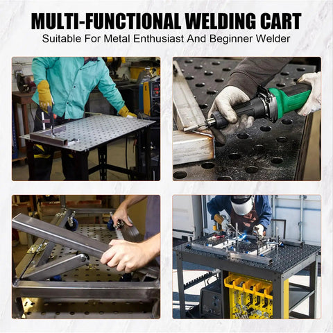 Tank-Tough Heavy-Duty Welding Platform With Rustproof Steel Frame, 1200 Lb Capacity Rolling Workbench in use by metalworkers.
