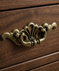 Antique Brass Bail Drawer Pulls Set, 6 Pack, Vintage Zinc Alloy Cabinet Handles on wooden dresser, 6 Inch Total Length