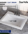 Slick White Ceramic Drop In Bathroom Sink 21 By 18 Inch Rectangle Basin with standard 1 3/4 inch drain opening for easy installation.