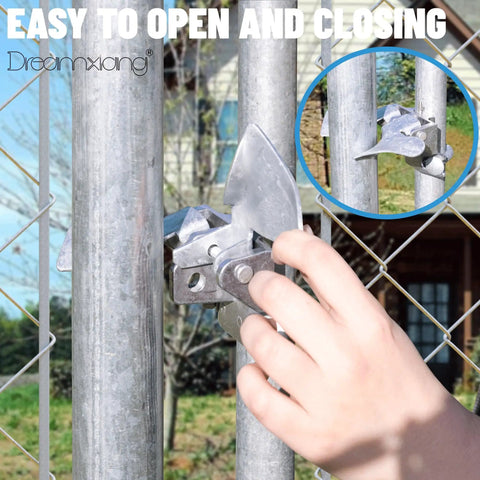 Chain Link Butterfly Gate Latch For One And Three Eighths Inch Gate Frame And Two And Three Eighths Inch Post being opened by hand