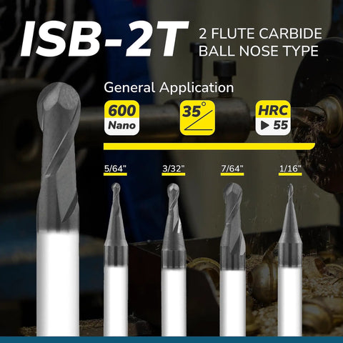 Carbide Ball Nose End Mill Micro Grain For Precision Machining Of Alloy Steels And Hardened Steels Two Flute ISB