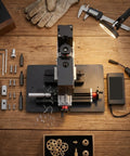 Handy Mini Milling Machine for DIY Metal and Wood Projects, 12V DC, compact setup with tools on wooden workbench.