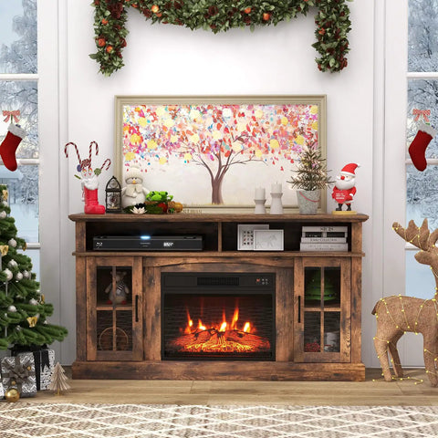 Electric Fireplace TV Stand For 65 Inch TVs With 23 Inch Insert 3 Level Flame Remote Control Hidden Storage Cabinet