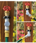 Adjustable 180 Degree and 360 Degree Metal Swivel Connector with TPR grip installed on outdoor faucet to prevent kinks