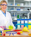 Woman with Hands On Lab Science Kit For Kids With 33 Pieces Of Beakers And Test Tubes, Fun Chemistry Experiments