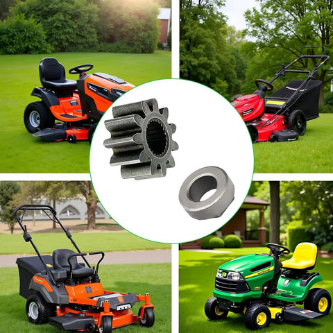 Steering Pinion Gear And Bushing Kit For MTD Cub Cadet Lawn Tractors with gear and bushing shown, surrounded by lawn tractors