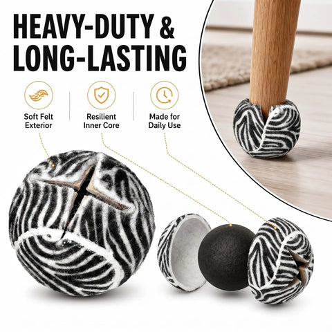 24 Pack Cool Zebra Stripe Furniture Tennis Ball Floor Protectors for Chair and Desk Legs on hardwood floor, heavy duty