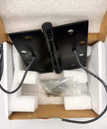 Electrified Steel Hinge Four Wire Electric Hinge Four And A Half Inches By Four And A Half Inches US26D Finish in packaging.