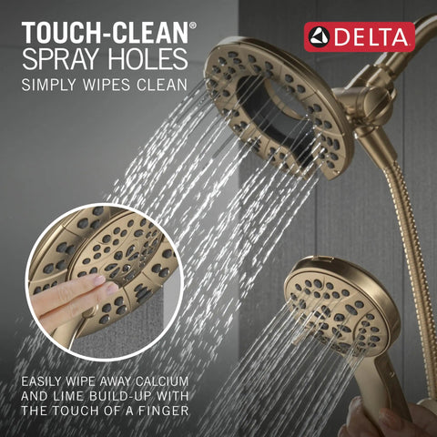 Total Bathroom Glow Up With This Top Shelf Single Handle Shower Trim Kit Featuring A Four Spray In Two One Dual Head And Easy Change Handheld Hose In Sweet Champagne Bronze Finish