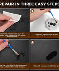 Repair process for Black Leather And Vinyl Repair Kit For Car Interiors Home Furniture Couches And Kicks showing steps to fix tears.