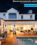 Modern house with 2 Pack Motion Sensor Outdoor Wall Lights No Brainer Dusk To Dawn Auto Lighting With Photocell And PIR Tech Black Weatherproof