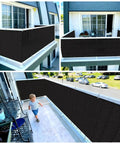 Black 3x16 Balcony Privacy Screen Made From HDPE UV Protected Fence Mesh Shade Net Cover For Outdoor Wall Garden Yard Patio Porch Deck Blocks 95 Percent Sunlight And Adds Total Privacy For Your Outdoor Space installed on balcony