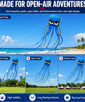 26Ft Sky Octopus Kite Mega Giant 3D Parafoil for Adults and Kids Blue With 1000D String flying at beach park and festival