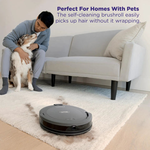 Robot Vacuum With Self Empty Base And 60 Day Bagless Capacity, SmartPath LiDAR Navigation cleaning pet hair on rug