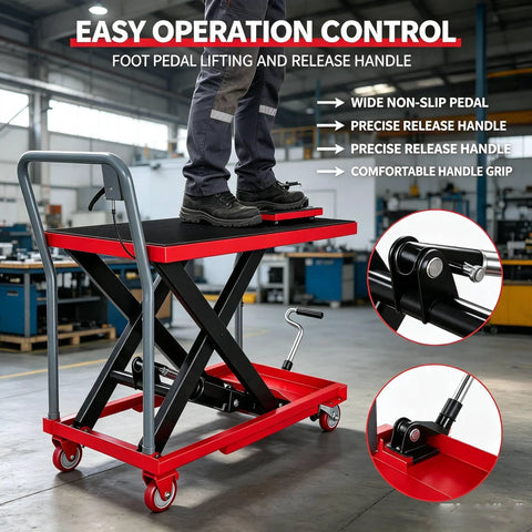 Manual Hydraulic Scissor Lift Table Cart Providing 330 Lb Capacity Plus 28.5 Inch Max Rise Smooth Heavy Duty Workhorse Built Tough To Handle Any Garage Job Without Breaking A Sweat