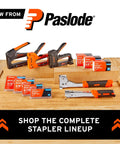 Workhorse Half Inch Galvanized Staples Three Eighths Crown Twenty Gauge Construction Ammo Five Thousand Piece Box displayed with staplers.