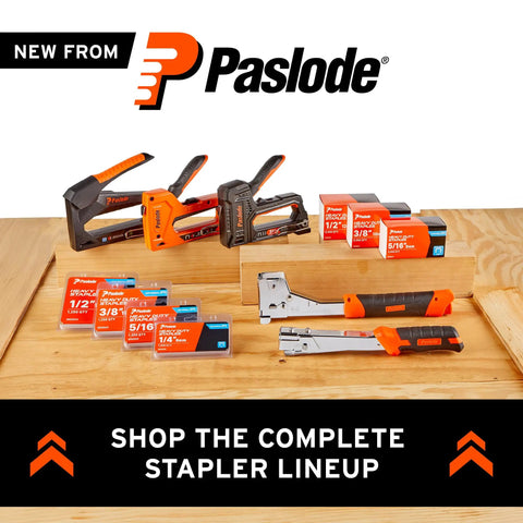 Workhorse Half Inch Galvanized Staples Three Eighths Crown Twenty Gauge Construction Ammo Five Thousand Piece Box displayed with staplers.