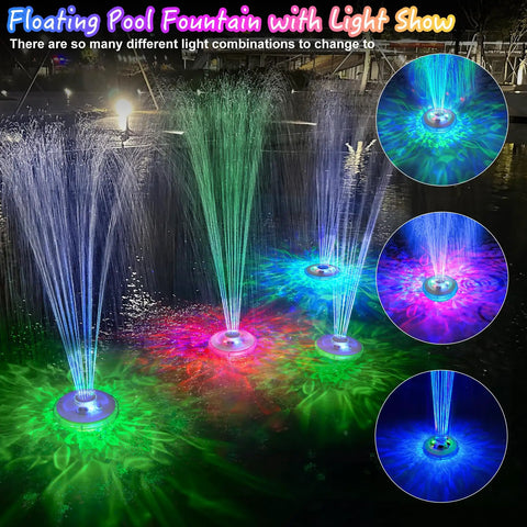 Floating Pool Fountain With LED Lights For Nighttime Glow 2 Sprinkler Modes Waterfall Effect Outdoor Pump display