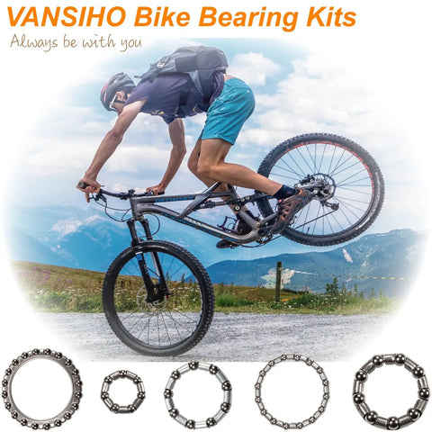 Cyclist performing stunt with Bicycle Ball Bearing Kit With Beefed Up Steel Caged Bearings, 50 Pieces In 10 Sizes For Repair And Maintenance