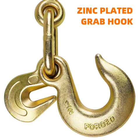 Zinc plated grab hook for Two Pack Ratchet Load Binder Set 3/8 To 1/2 Inch With 1/2 Inch Grab And Slip Hooks