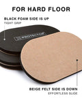 Boss Level Felt Furniture Sliders To Glide Easy On Hardwood Floors Smooth Track Floor Pads Set Of Four showing black foam and beige felt sides.