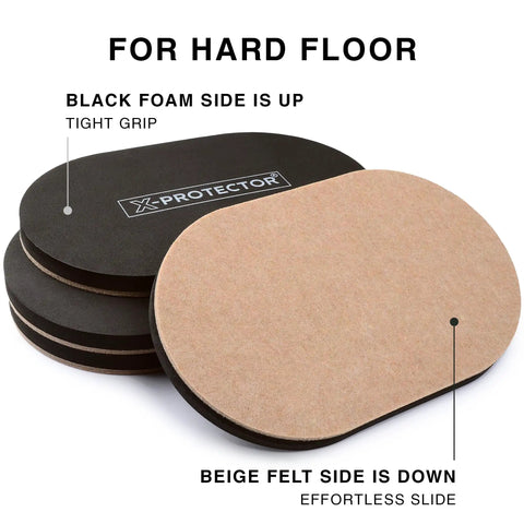 Boss Level Felt Furniture Sliders To Glide Easy On Hardwood Floors Smooth Track Floor Pads Set Of Four showing black foam and beige felt sides.