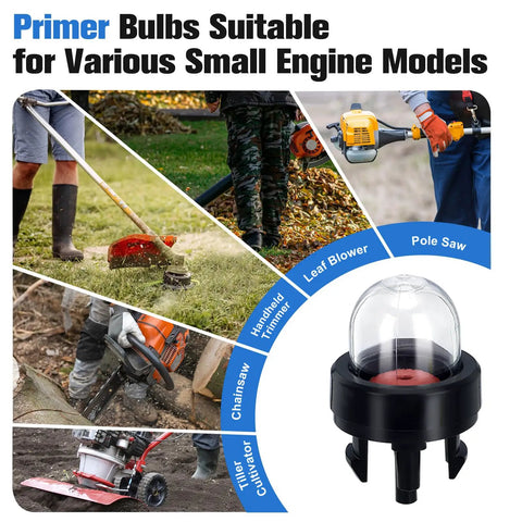 Collage of Four Pack 188-512 Primer Bulbs For Small Engine Tools Snap In Replacement For Chainsaws, Leaf Blowers, Trimmers
