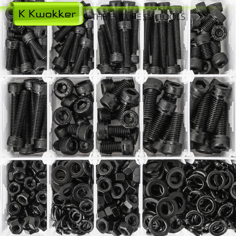 1160Pcs Metric Bolts And Nuts Kit With M3 M4 M5 M6 Hex Socket Head Cap Screws, 12.9 Alloy Steel, Zinc Plated, Organized Box