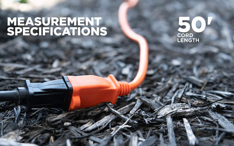 Bright Orange 50ft Outdoor Extension Cord 16/2 Two-Prong With SJTW Jacket For Landscaping Or Light-Duty Power, Weatherproof