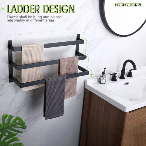 Matte Black 3 Tier Ladder Towel Rack Wall Mount Bath Bar Top Notch SUS 304 Stainless Steel Rustproof Towel Shelf