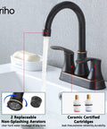 Lead Free Centerset Modern Two Handle Oil Rubbed Bronze Bathroom Faucet 3 Hole 4 Inch Vanity For RV And Home Includes Drain Stopper