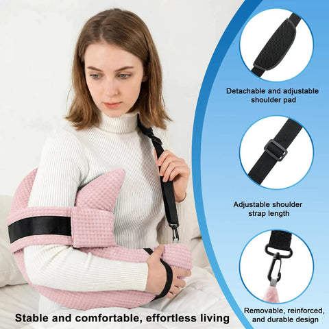 Person using Cooling Shoulder Surgery Pillow With Ergonomic Design For Postop Relief Side Sleeper Support Rotator Cuff Pain Relief
