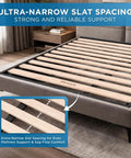 Heavy Duty King Bunkie Board Under Mattress Support Platform Bed Foundation With Precision Cut Inner Rail Drop In Design showing ultra-narrow slat spacing.