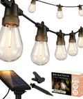 Close-up of Solar Powered Outdoor String Lights 48 Ft Commercial Grade Waterproof Patio Lights with solar panel and bulbs